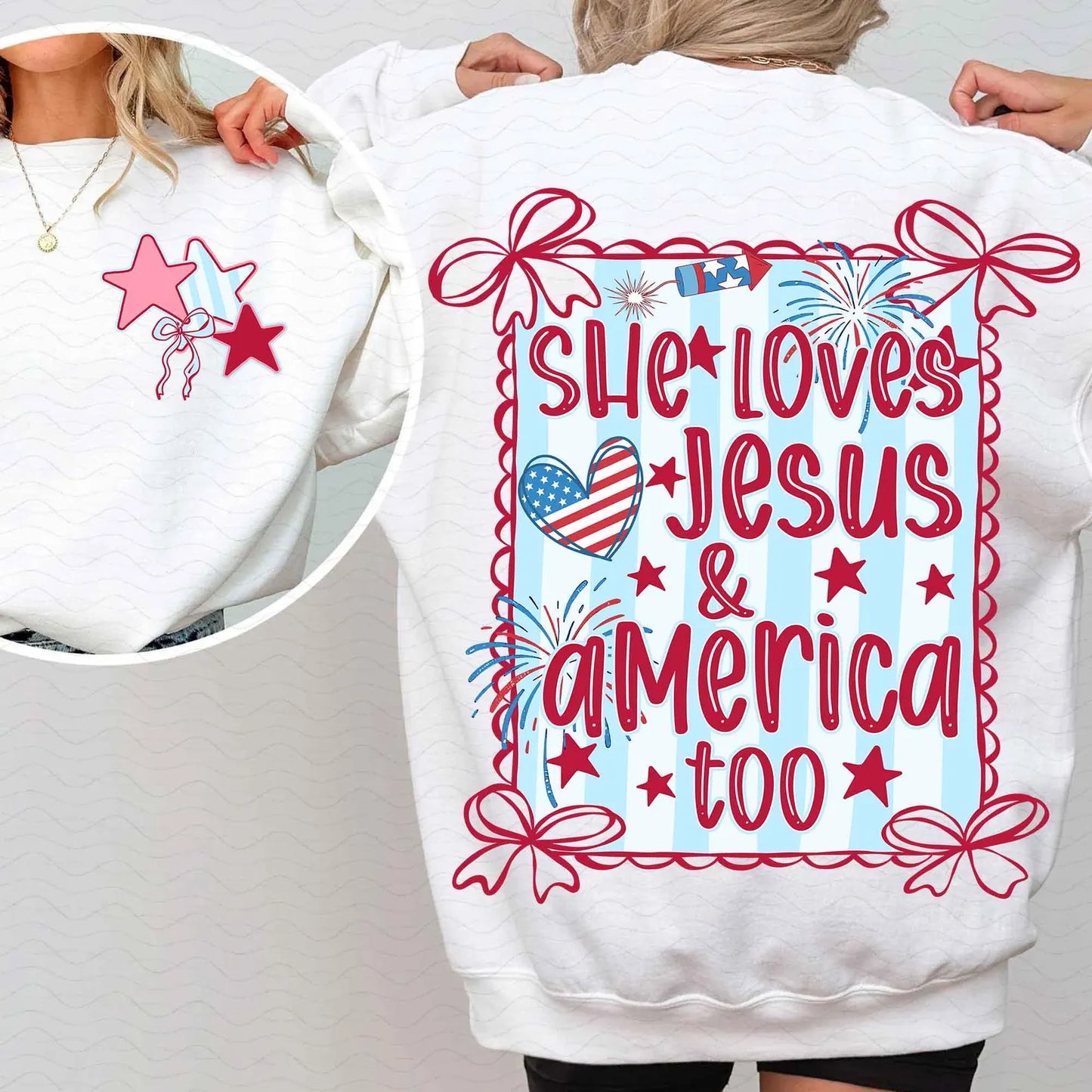 Jesus Loves America - Bows and Stars Tshirt
