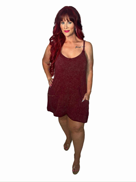 Acid Washed Mini Dress With Built-in Romper Liner